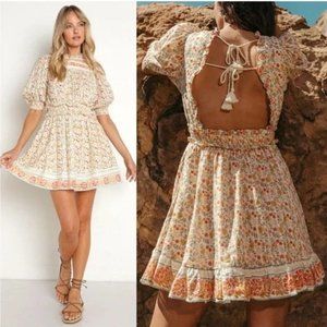 HOST PICK ❤️ CLEOBELLA CORAL ORANGE TURQUOISE FLORAL OPEN BACK MINI DRESS M NWT